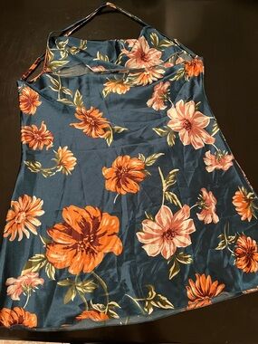SHEIN Navy Floral Mini Slip Dress with Orange Blooms